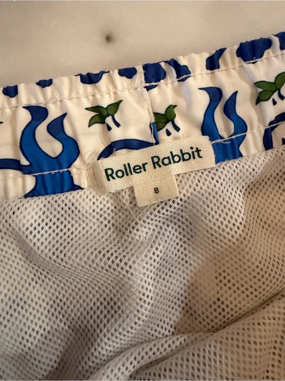 Roller Rabbit White Swim Shorts with Blue Tropical Print